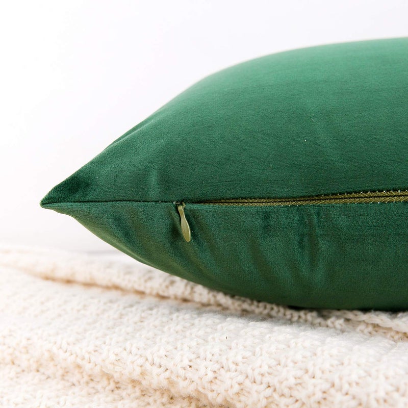 RainRoad Velvet Decorative Throw Pillow Covers Cushion Cover Pillow Case for Sofa Couch Bed Chair Soft Square Dark Green Throw Pillows 12x20 Inch,Set of 2 - Image 3